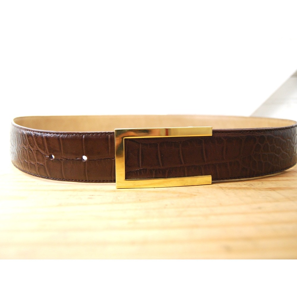 Vintage Talbots Belt Women's Small Brown Leather Croc skin embossed Gold buckle